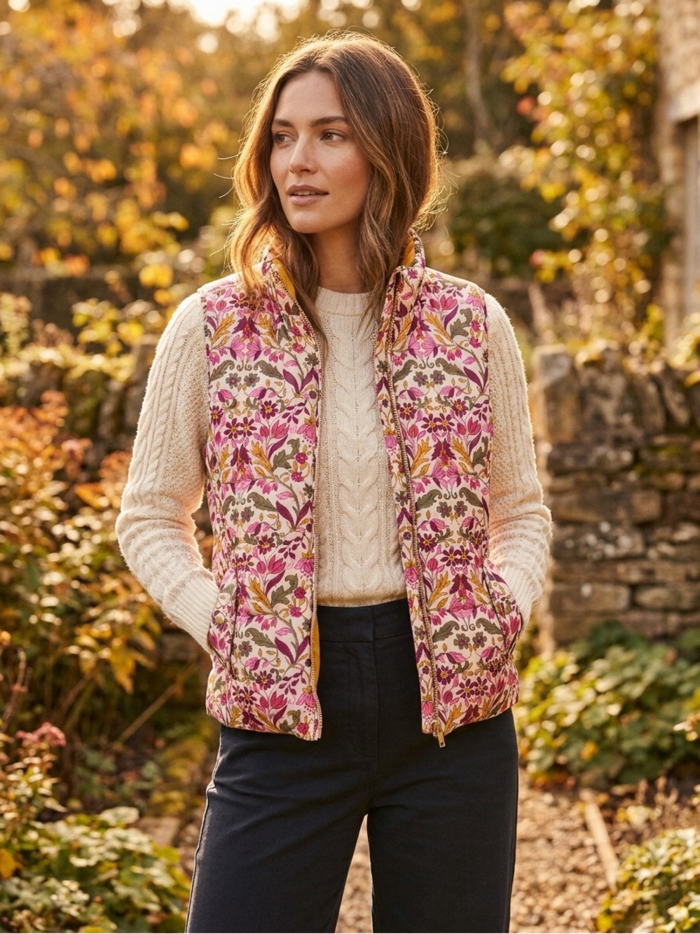 Talbots Floral Quilted Puffer Vest - Pink Multi